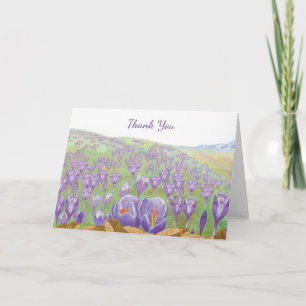Purple Crocus Flowers on Spring Hill Illustration Thank You Card