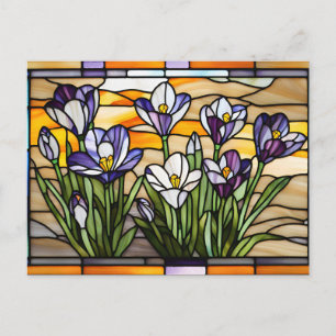Purple Crocus Flowers Stained Glass Holiday Postcard