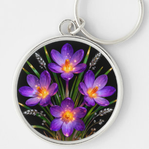 Purple Crocus Round Keychain