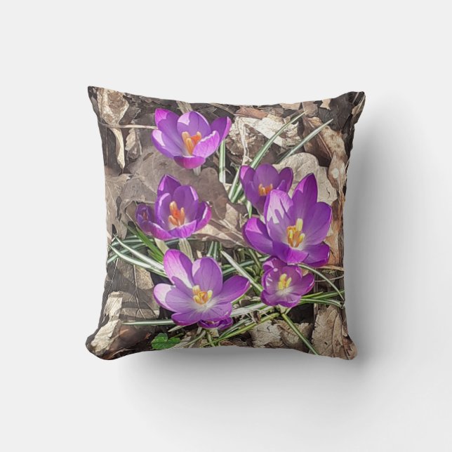 Purple Crocus Throw Cushion (Front)