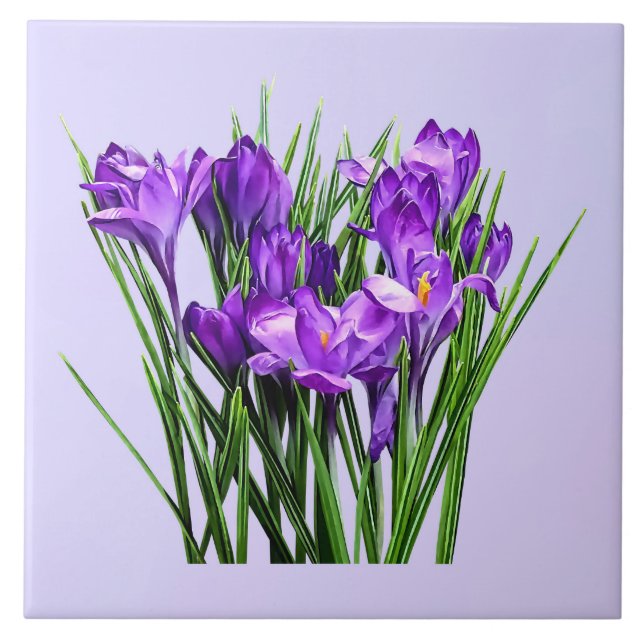 Purple Crocuses Ceramic Tile (Front)