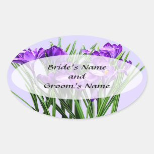 Purple Crocuses Save the Date Oval Sticker