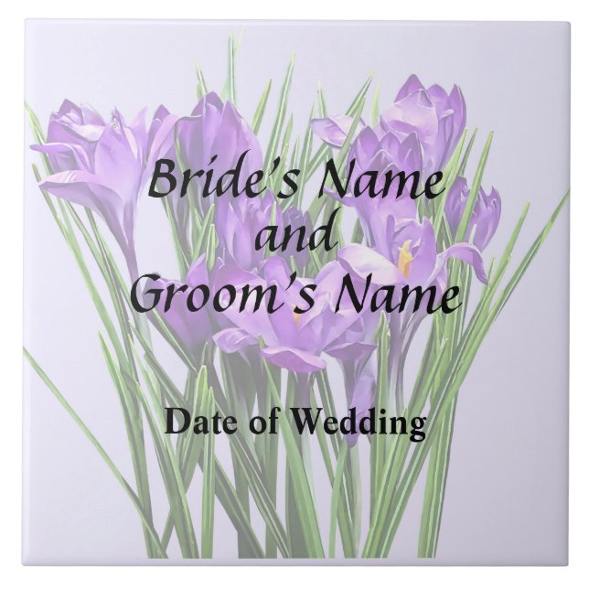 Purple Crocuses Wedding Products Ceramic Tile (Front)