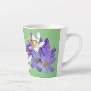 Purple Crocuses with Bee Light Green Latte Mug