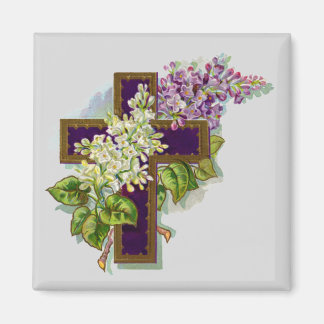 Purple Cross And Flowers Magnet