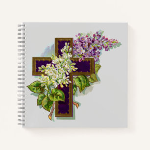 Purple Cross And Flowers Notebook