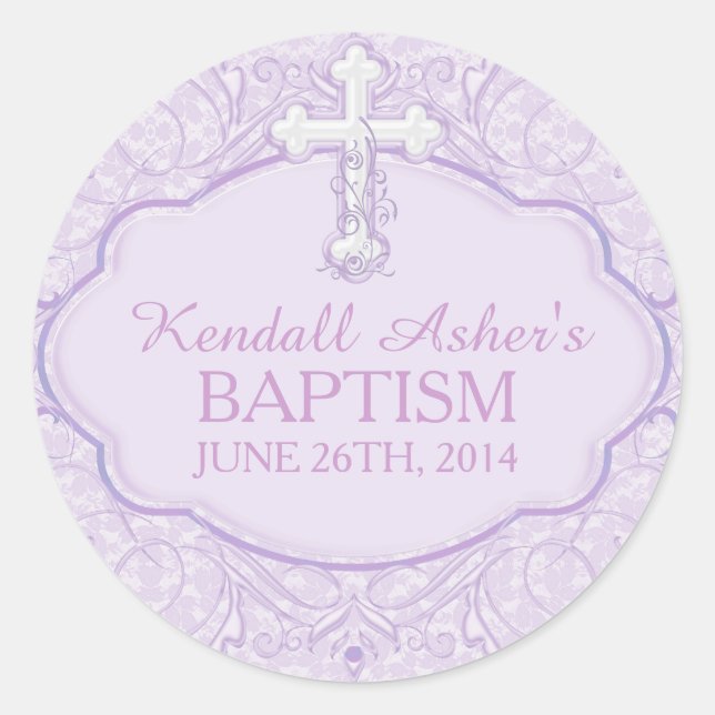 Purple Cross Baptism Christening Sticker (Front)