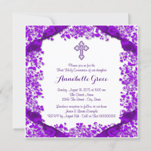 Purple Cross First Communion Invitation