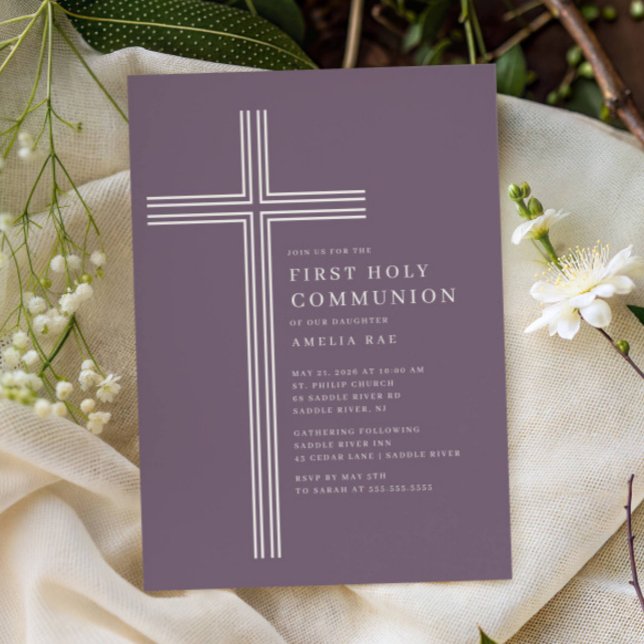 Purple Cross First Holy Communion Invitation (Creator Uploaded)
