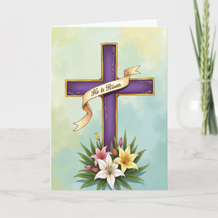 Purple Cross Floral Blessing Card