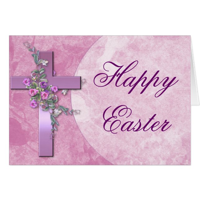 Purple Cross Happy Easter Greeting Card (Front Horizontal)