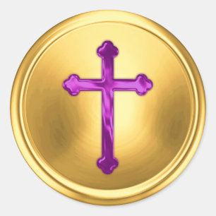 Purple Cross on Gold Envelope Seal Sticker