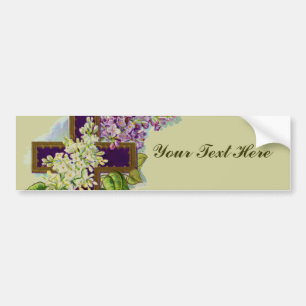 Purple Cross With Flowers Bumper Sticker