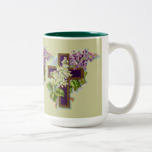 Purple Cross With Flowers Two-Tone Coffee Mug
