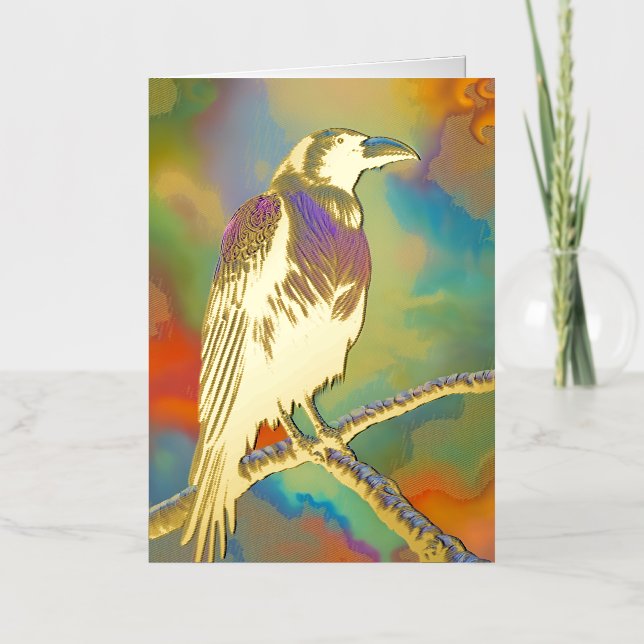 Purple Crow, colourful background Foil Greeting Card (Front)