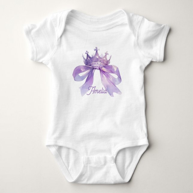 Purple crown and bow Customisable baby name  Bodysuit (Front)