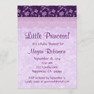 Purple Crown and  Lace Princess Girl Baby Shower Invitation