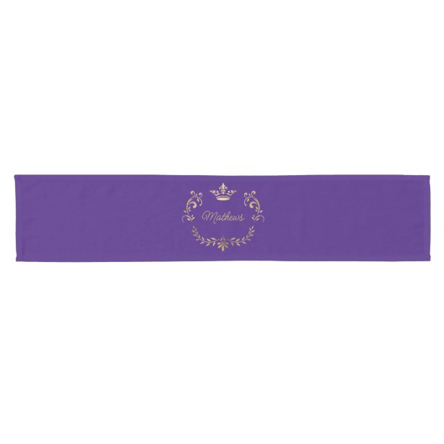 Purple Crown Crest Personalised  Short Table Runner (Horizontal)
