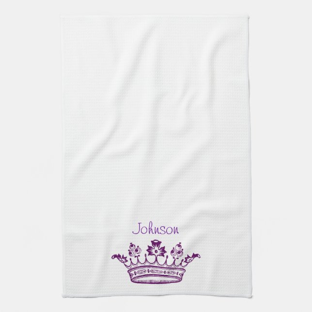 Purple Crown Your Text Tea Towel (Vertical)