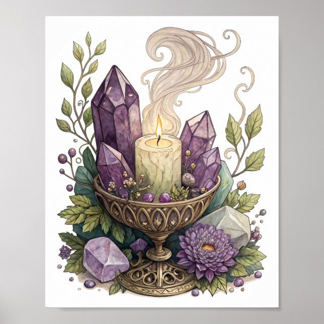 Purple Crystal and Candle with Flame  Poster (Front)
