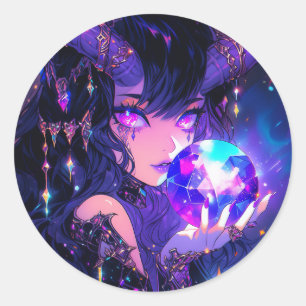 Purple Crystal Ball Demon Anime Girl Classic Round Sticker