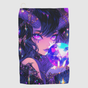 Purple Crystal Ball Demon Anime Girl Golf Towel