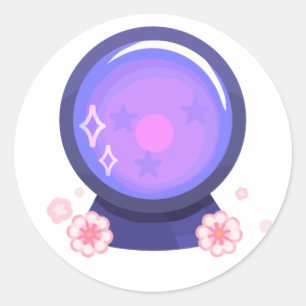 Purple Crystal Ball with cherry blossoms Classic Round Sticker