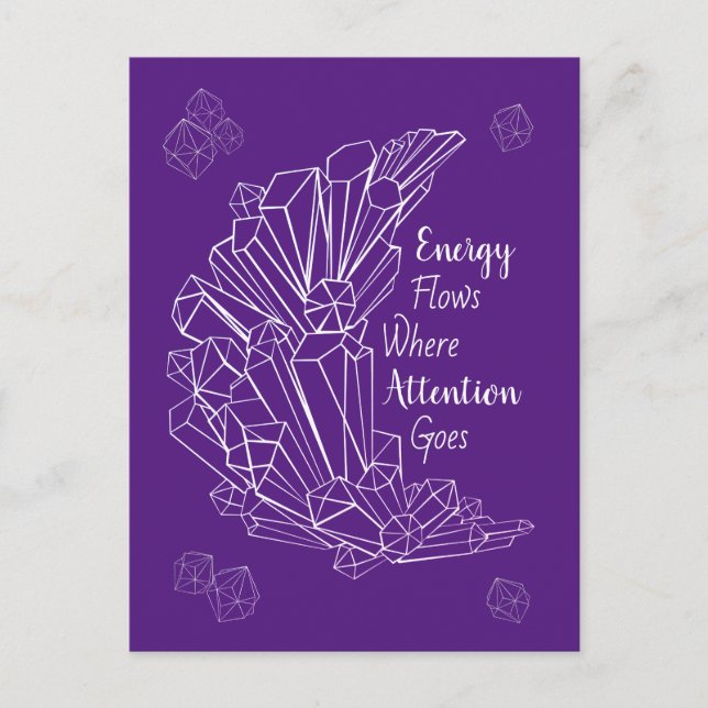 Purple crystal cluster energy flows quote postcard (Front)