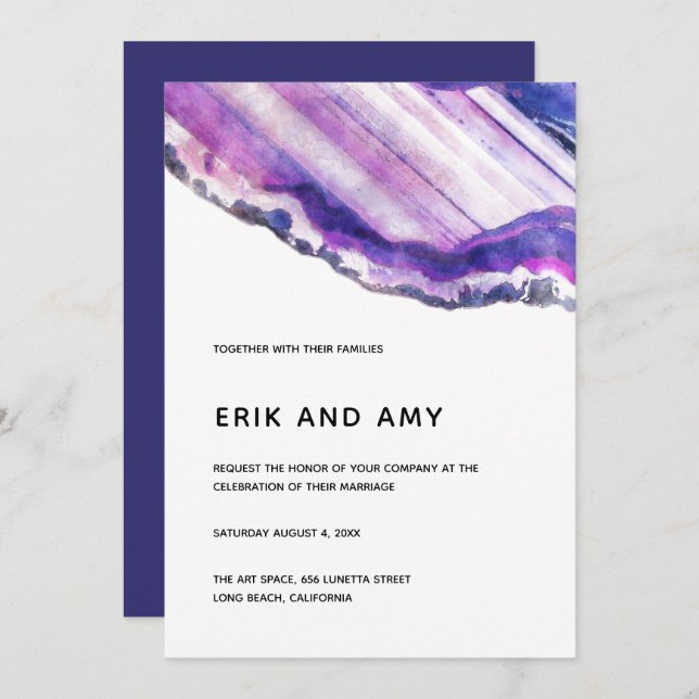Purple Crystal Gemstone Wedding Invitation (Front/Back)