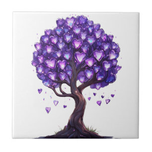 Purple Crystal Heart Tree Ceramic Tile