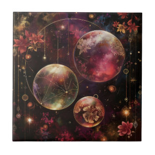 Purple Crystal Planet Galaxy Floral Cosmic Ceramic Tile