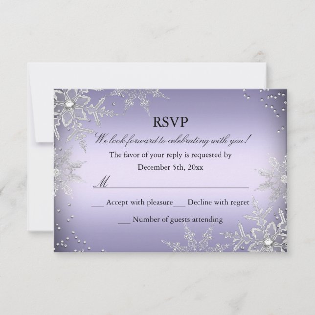Purple Crystal Snowflake Christmas Party RSVP (Front)