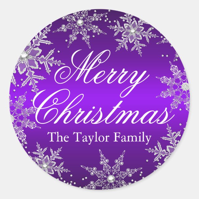 Purple Crystal Snowflake Christmas Sticker (Front)