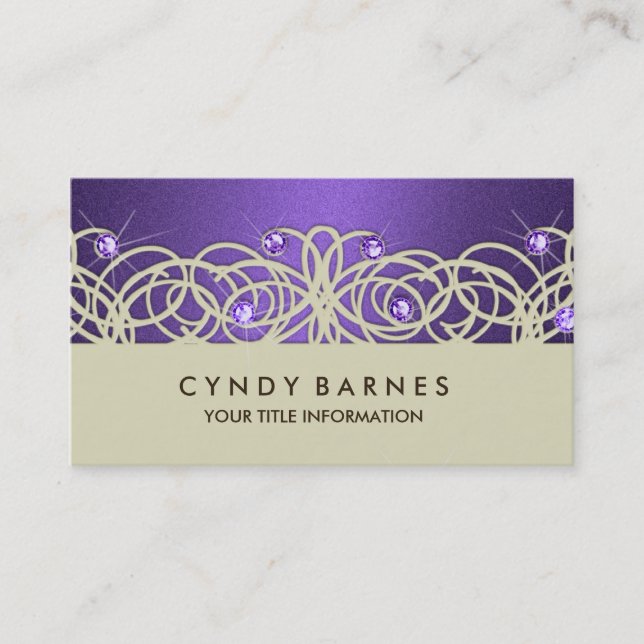 Purple Crystals and Lace Business Card (Front)