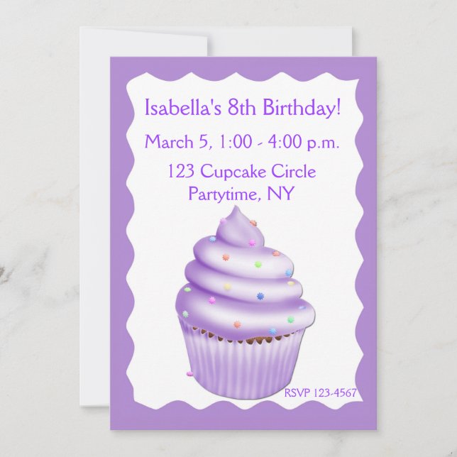 Purple Cupcake Birthday Invitation (Front)