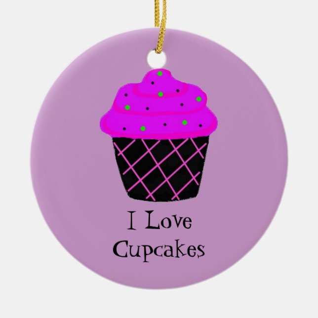 Purple Cupcake Ceramic Tree Decoration (Front)