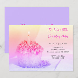 Purple Cupcake Colourful 30th birthday invitation