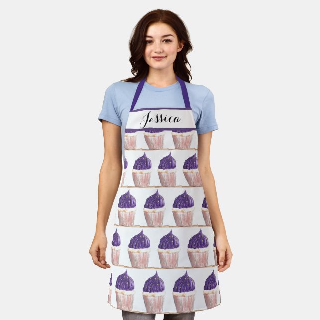 Purple Cupcake Food Dessert Cakes Baker Cute Adult Apron (Worn)