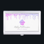 Purple Cupcake Glitter Drips Bakery Pastry Chef Business Card Holder<br><div class="desc">Here’s a wonderful, trendy way to show off your brand. Present your best self to your clients, with this elegant, sophisticated, simple, and modern custom name business card holder. A sparkly, pink purple blue ombre cupcake, glitter drips, and soft grey script handwritten typography overlay a white background. Personalise with your...</div>