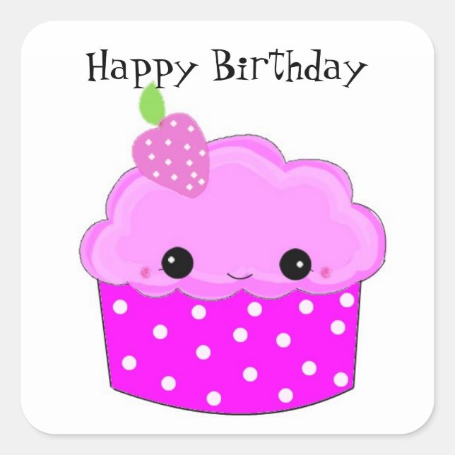 Purple Cupcake Happy Birthday Square Sticker (Front)