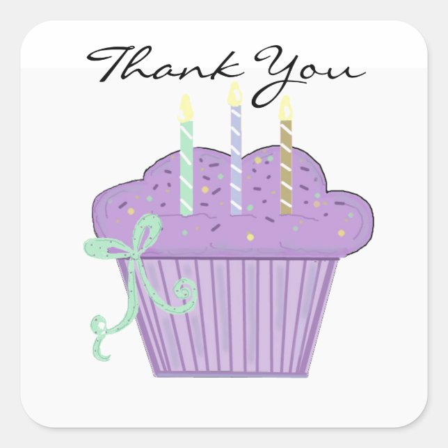 Purple Cupcake Thank You Square Sticker (Front)