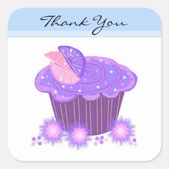 Purple Cupcake Thank You Square Sticker (Front)