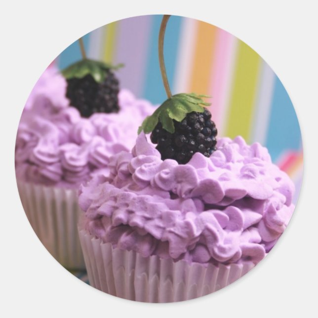 Purple Cupcakes Classic Round Sticker (Front)