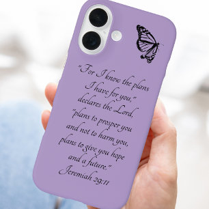 Purple Custom Bible Verse Butterfly Jeremiah 29:11 iPhone 16 Case
