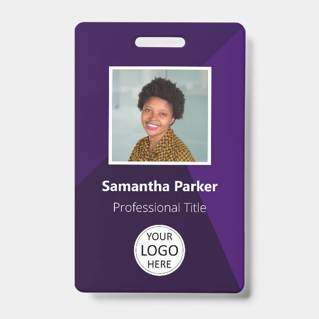 Purple Custom Employee - Photo ID, Logo, Bar Code  ID Badge (Front)