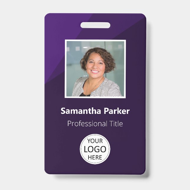 Purple Custom Employee - Photo ID, Logo, Bar Code ID Badge (Front)