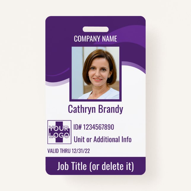 Purple custom Employee Security Id, logo, Bar Code ID Badge (Front)