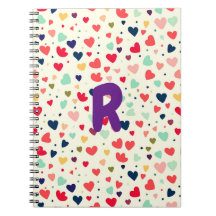 Purple Custom Initial Cute Hearts Pattern