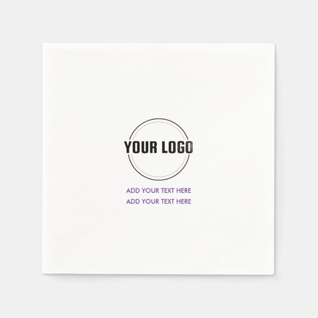 Purple | Custom Logo and Text Minimalist Square  Napkin (Front)