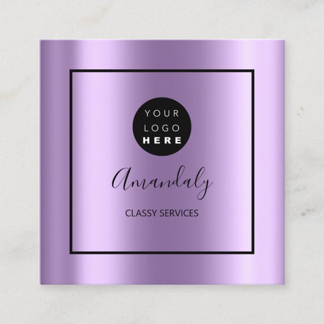 Purple  Custom Logo Framed Makeup Artist Square Business Card (Front)